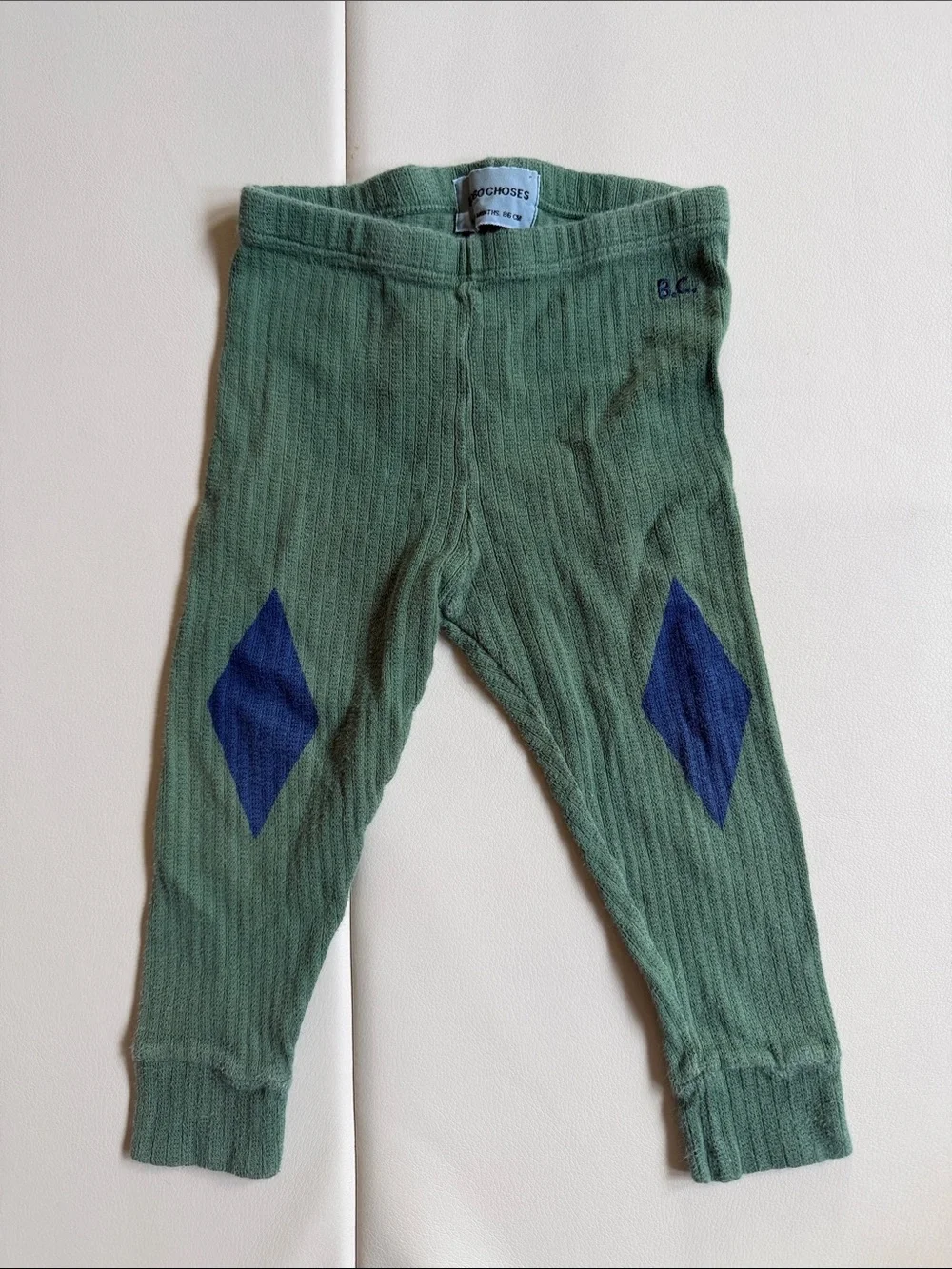 Bobo Choses Green Knit Kids Leggings with Blue Diamond Detail